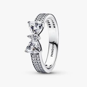 Authentic Pandora Sparkling Bow Double-row Ring in Silver - Size 7 - NWT